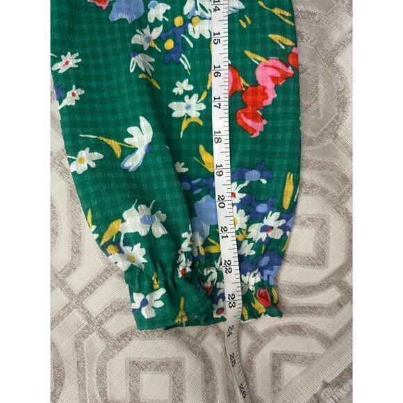 LOFT Top Green Floral Ruffle Bouquet Tie‎ Neck Blouse Gingham size XXLP Petite - Picture 7 of 8